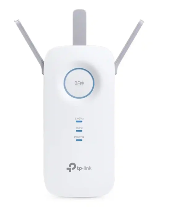 Extensor Wi-Fi TP-Link RE550 AC1900 MU-MIMO vista frontal com três antenas