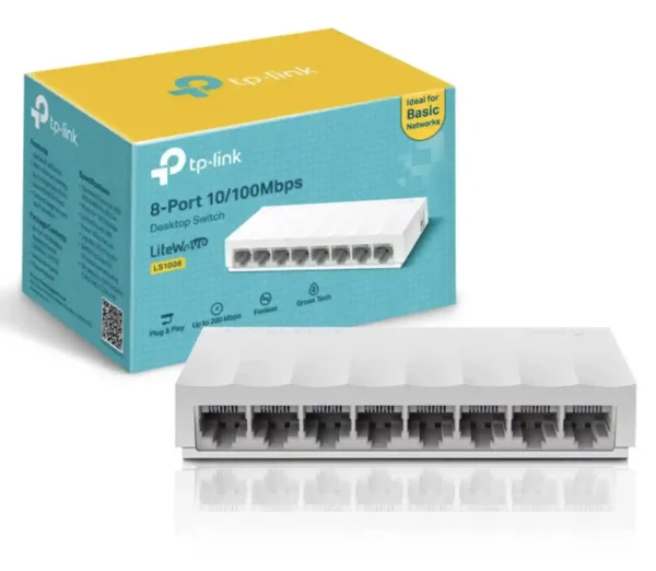 Switch TP-Link LS1008 8 Portas 10/100 Mbps vista angular